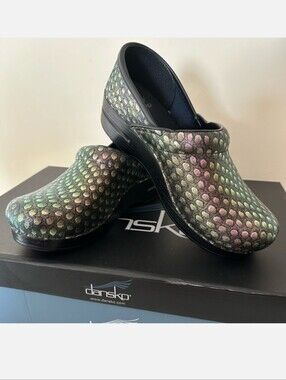Dansko Professional Clogs Iridescent blue green polka dot size 7.5